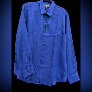 VILEBREQUIN MENS XL CAROUBIS NATURAL LINEN CASUAL LONG SLEEVE IN BLEU BATIK NWT